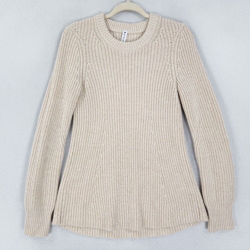 Athleta Sweater Womens Small Cream Wool Blend Sierra Crew Neck Knit Pullover